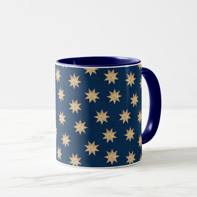 Mug Motif Faux Gold Foil & Navy Blue Stars (Devant droit)