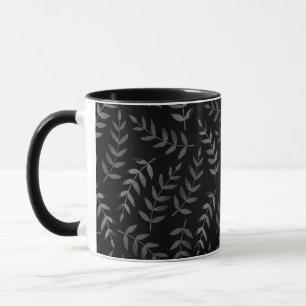 Mug Motif feuille gris sur noir