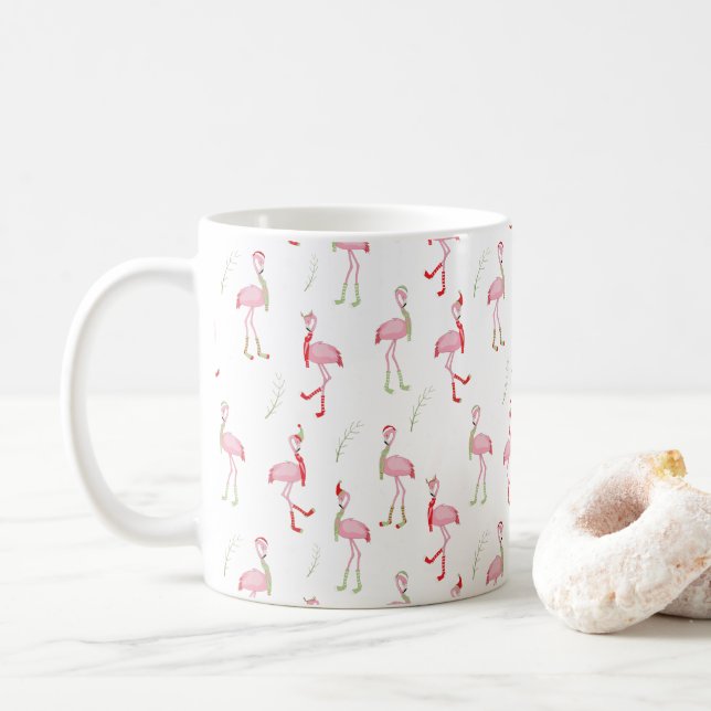 Mug Motif Flamingo rose pâle de Noël  (Avec donut)