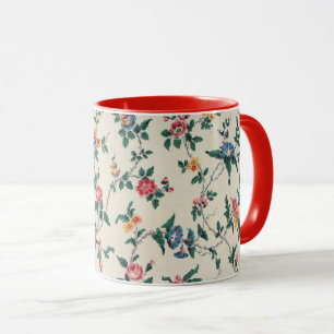 Mug Motif fleur multicolore, garniture rouge,