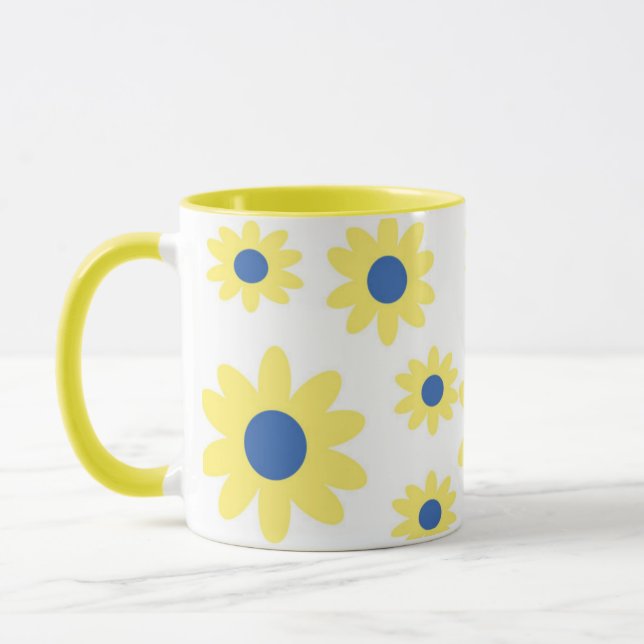 Mug Motif Fleurs Bleues Jaunes (Gauche)