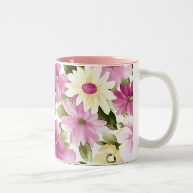 Mug Motif Fleurs Roses Et Jaunes (Droit)