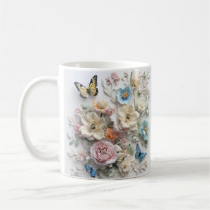 Mug Motif Floral 3D Avec Papillons Vibrants