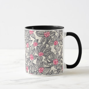 Mug Motif floral avec des oiseaux de bande dessinée