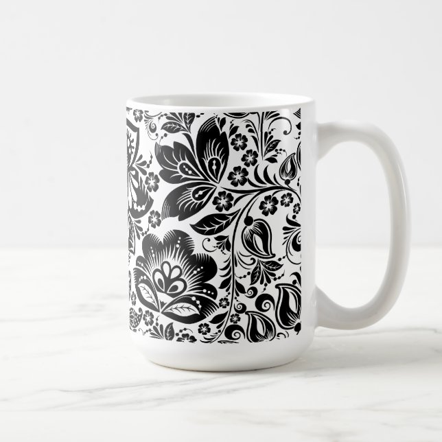 Mug Motif Floral Baroque Sur Noir Et Blanc (Droite)