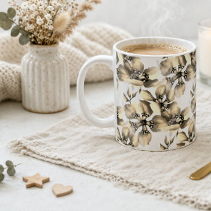 Mug Motif floral beige Élégant Neutre Classique