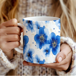 Mug Motif floral bleu avec accents dorés