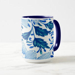 Mug Motif floral bleu et blanc