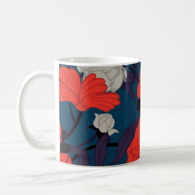 Mug Motif floral bleu et rouge élégant (Gauche)