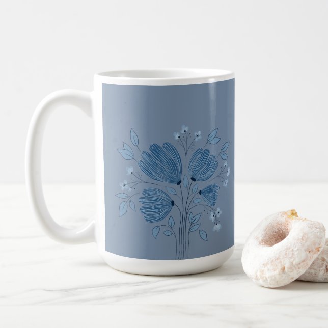 Mug Motif floral bleu sur Denim bleu dégradé (Avec donut)