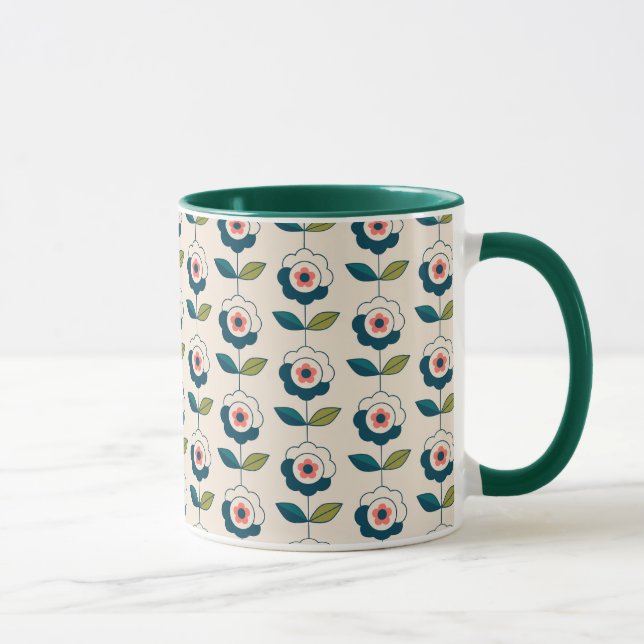Mug Motif floral de rétro turquoise (Droite)