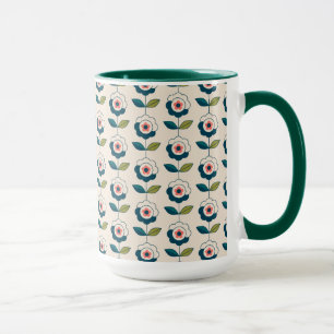 Mug Motif floral de rétro turquoise