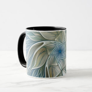 Mug Motif floral de rêve abstrait bleu kaki fractal