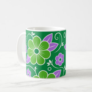 Mug Motif floral décoratif vert et violet