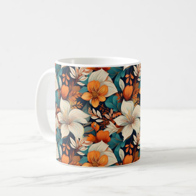 Mug Motif floral élégant turquoise orange fleur (Devant gauche)