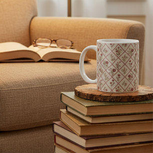 Mug Motif floral en treillis rose poudré vintage