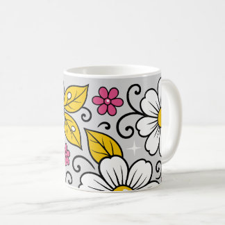 Mug Motif floral joyeux avec contours gras