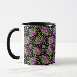Mug Motif floral lilas rose vert noir