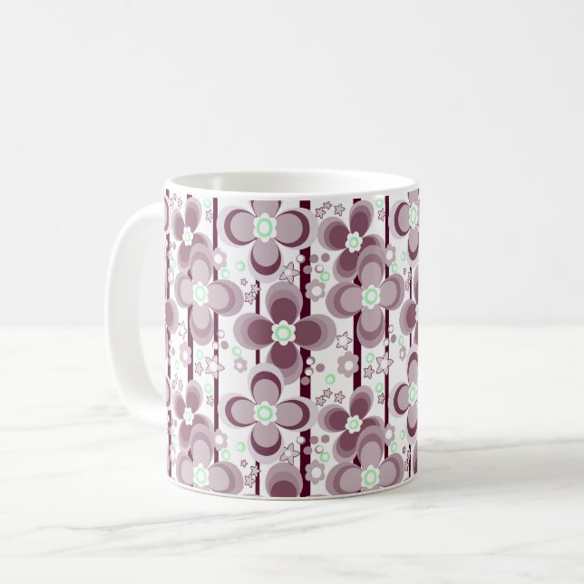 Mug motif floral marron et blanc (Devant gauche)
