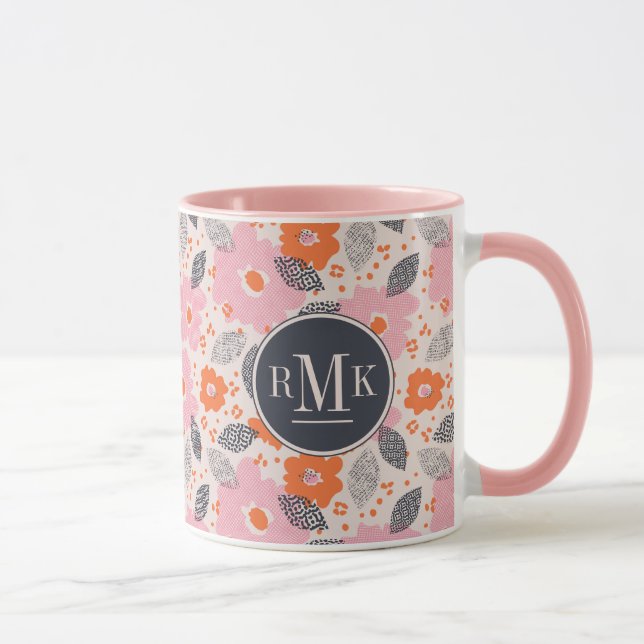 Mug Motif floral mignon du monogramme | rétro (Droite)