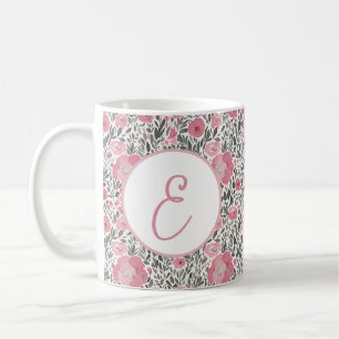 Mug Motif floral monogramme aquarelle rose pastel