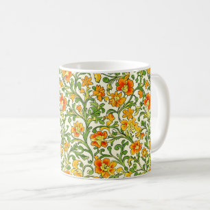 Mug Motif floral orange et jaune Art Nouveau