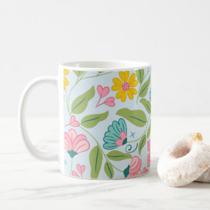 Mug Motif floral ressort sur bleu clair