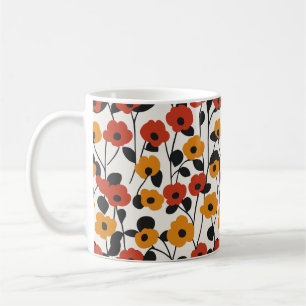 Mug Motif floral rétro en gras rouge, orange et noir