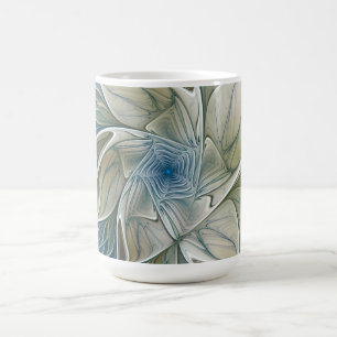 Mug Motif floral rêve abstrait bleu kaki fractal