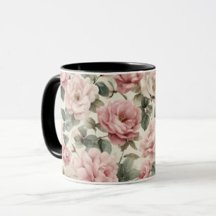 Mug Motif floral rose beige aquarelle rose pâle