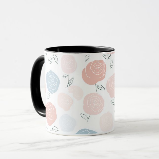 Mug Motif floral rose blanc pastel minimaliste (Devant gauche)