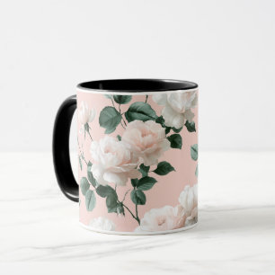 Mug Motif floral rose blanche rose tendre doux
