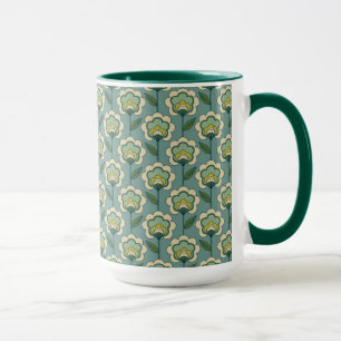 Mug Motif floral turquoise et jaune
