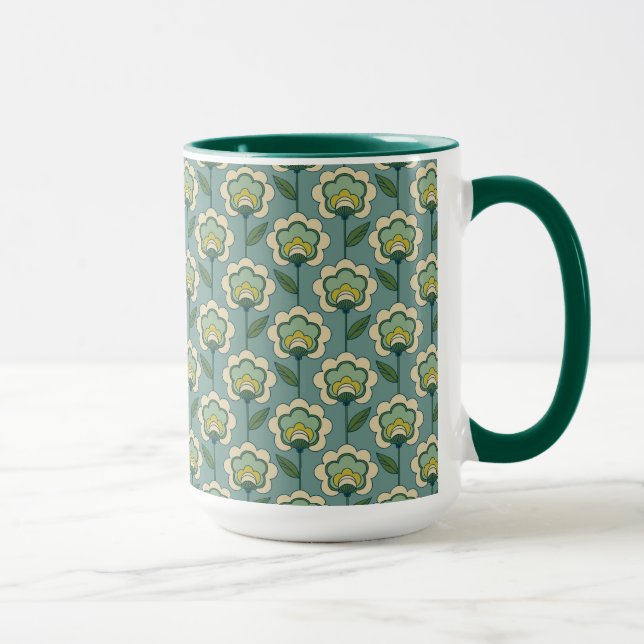 Mug Motif floral turquoise et jaune (Droite)