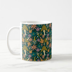 Mug Motif Floral vert de champignons rétro