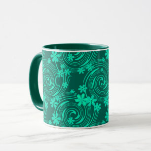 Mug motif floral vert turquoise vif