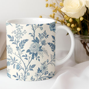 Mug Motif floral vintage bleu