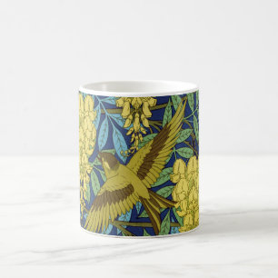Mug Motif floral vintage bleu marine et jaune