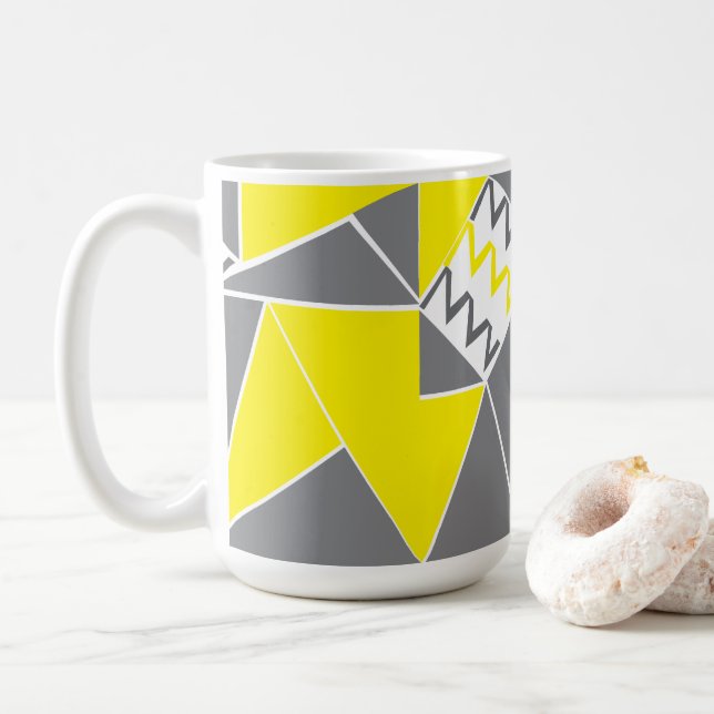 Mug Motif géométrique Gris Jaune Chevron Gris (Avec donut)