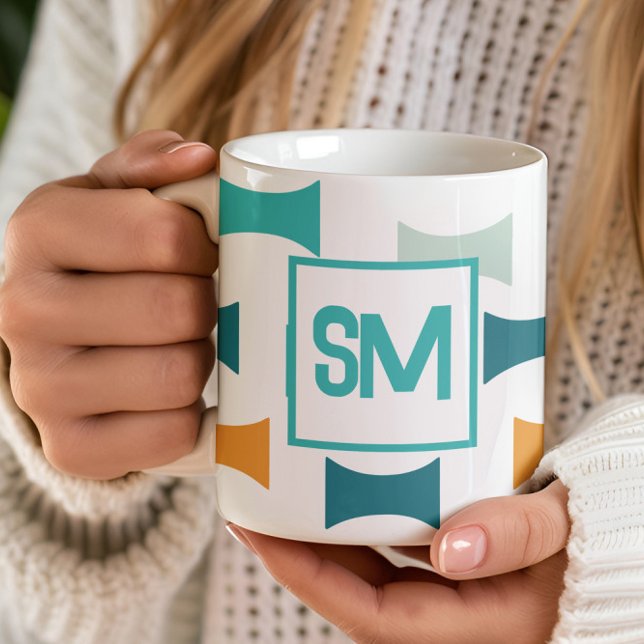 Mug Motif géométrique Monogramme rétro du milieu du si (Créateur téléchargé)