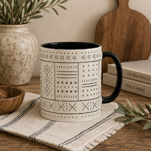 Mug Motif géométrique tribal ivoire noir   Moderne Boh