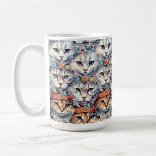 Mug Motif hexagonal de visages de chat