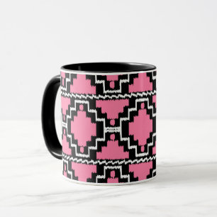 Mug Motif Ikat Aztec - Fuchsia rose, noir et blanc