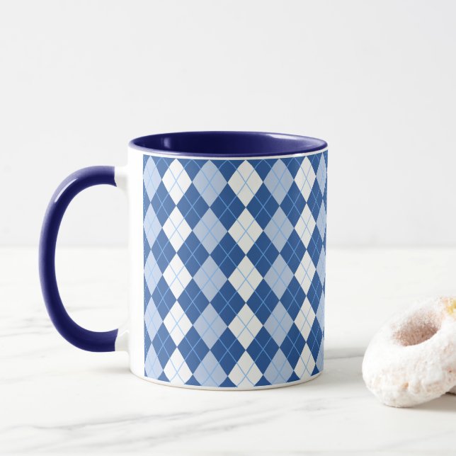 Mug Motif Jacquard bleu et blanc sans couture (Avec donut)