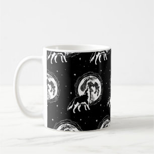 Mug Motif Linocut Husky Moon Black & White Howling