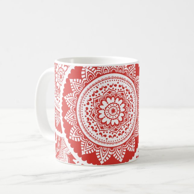 Mug Motif Mandala rouge et blanc (Devant gauche)