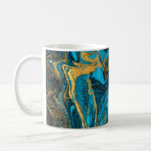Mug Motif marbré bleu et or. Liqu de marbre doré