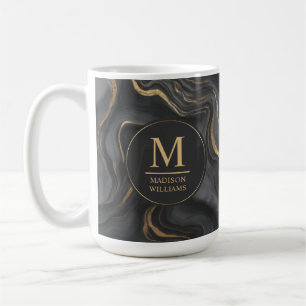 Mug Motif Marbre Paillettes Or Personnalisé Gris Noir 