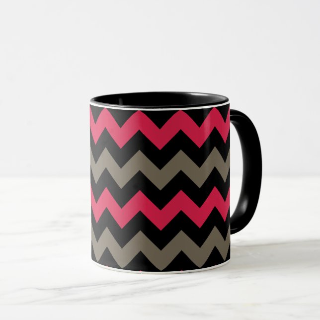 Mug Motif moderne Black Grey Red Chevron (Devant droit)