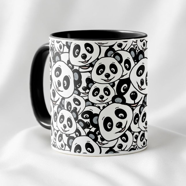 Mug Motif moderne d'ours panda mignon en noir et blanc (Modern Black and White Cute Panda Bear Pattern Mug)